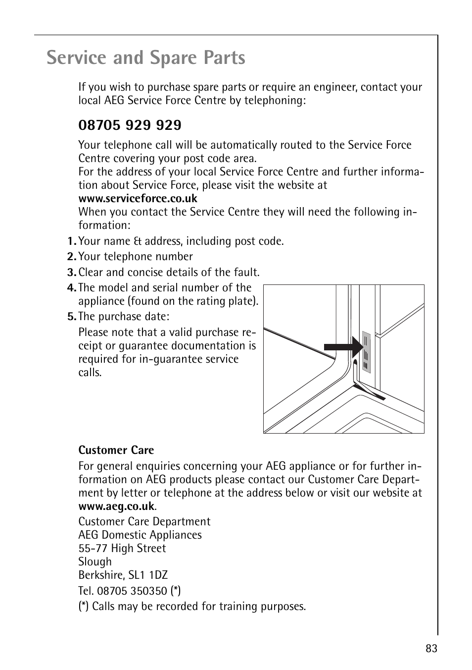 Service and spare parts | AEG COMPETENCE B8920-1 User Manual | Page 83 / 84