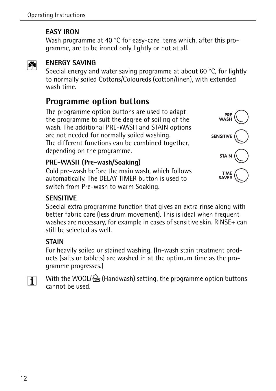 Programme option buttons | AEG KO-LAVAMAT 88840 User Manual | Page 12 / 64