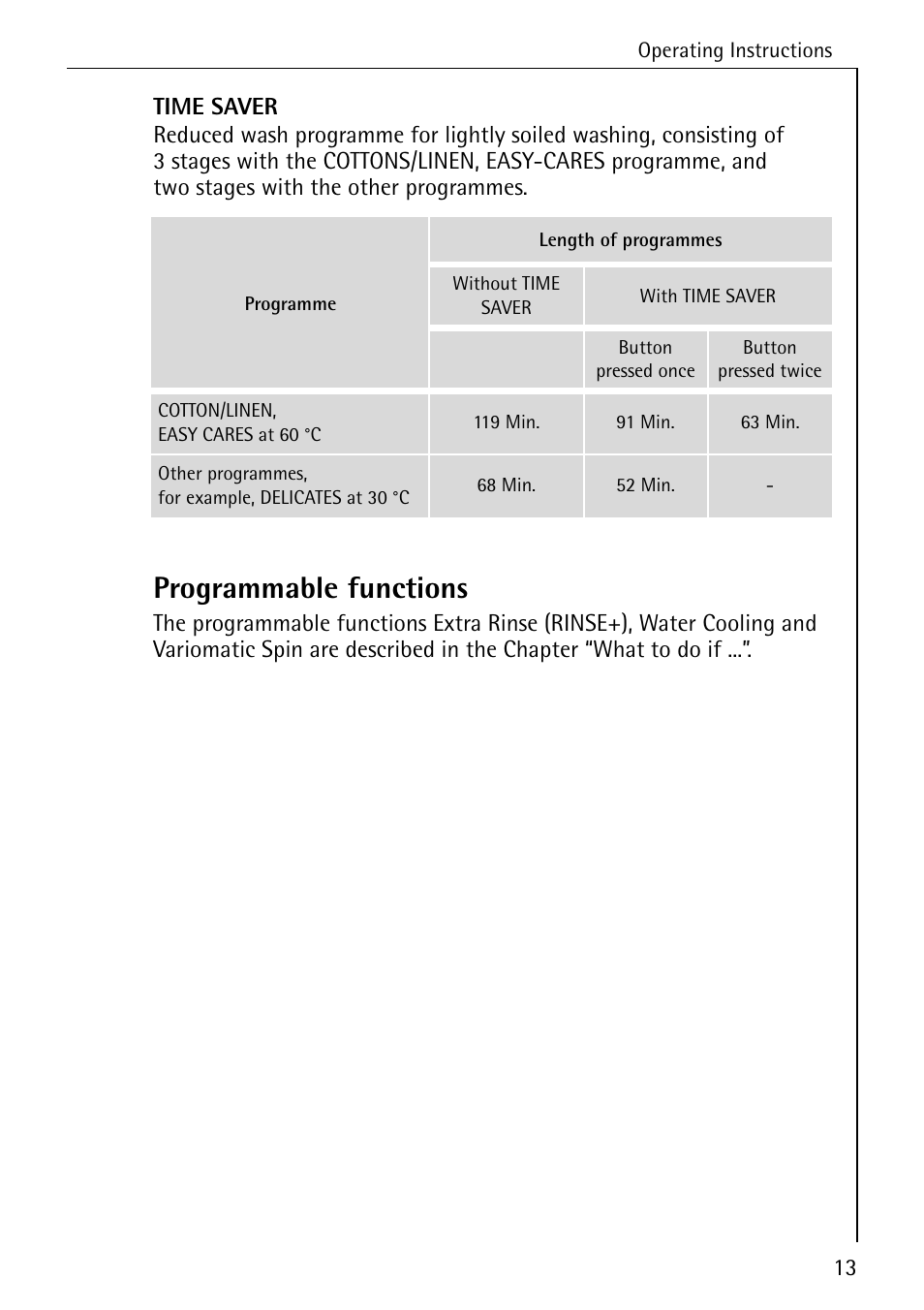 Programmable functions | AEG KO-LAVAMAT 88840 User Manual | Page 13 / 64