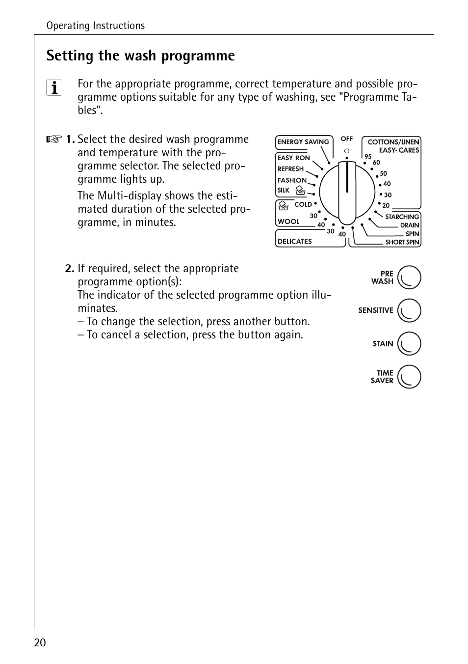 Setting the wash programme | AEG KO-LAVAMAT 88840 User Manual | Page 20 / 64
