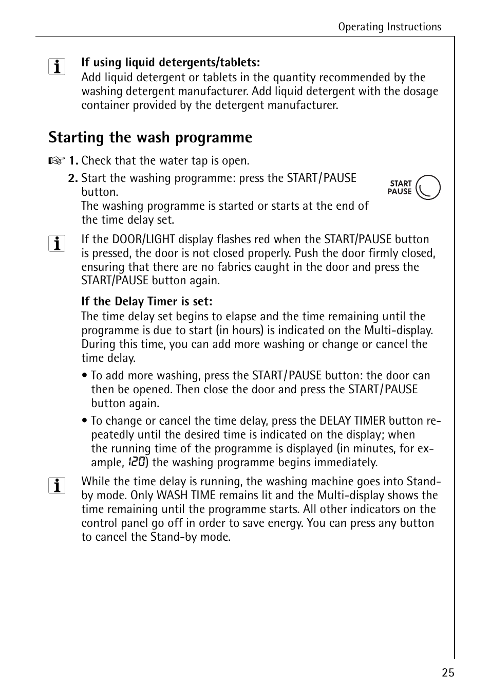 Starting the wash programme | AEG KO-LAVAMAT 88840 User Manual | Page 25 / 64