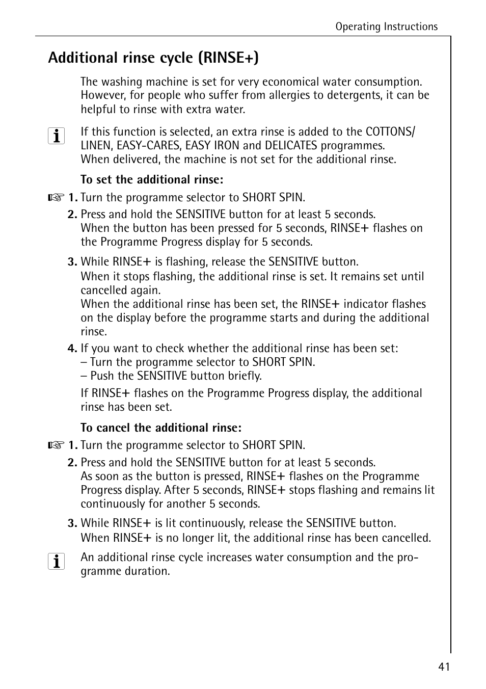 Additional rinse cycle (rinse+) | AEG KO-LAVAMAT 88840 User Manual | Page 41 / 64