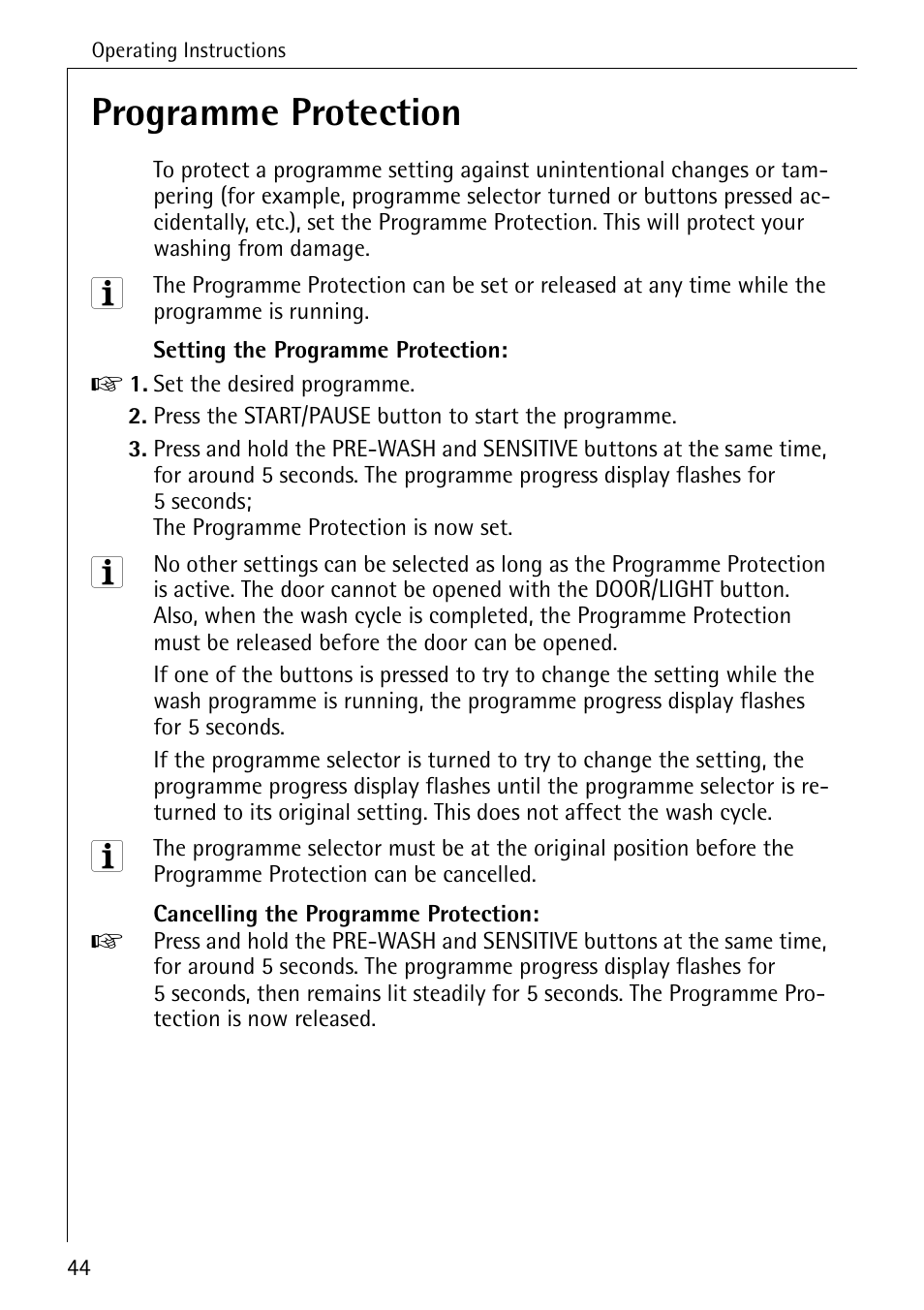 Programme protection | AEG KO-LAVAMAT 88840 User Manual | Page 44 / 64