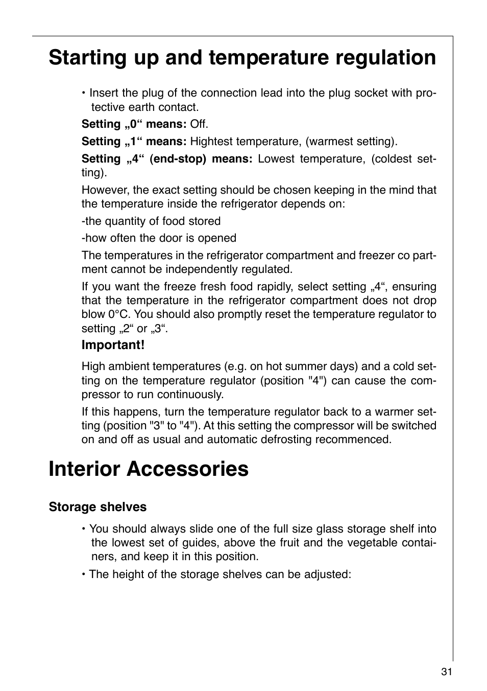 Starting up and temperature regulation, Interior accessories | AEG OKO-SANTO 2642-6 KG User Manual | Page 12 / 22