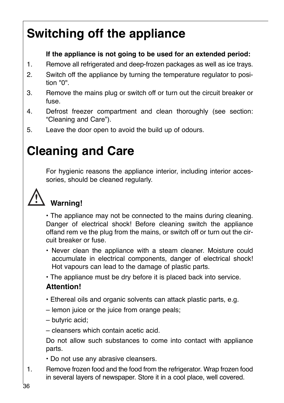 Switching off the appliance, Cleaning and care | AEG OKO-SANTO 2642-6 KG User Manual | Page 17 / 22