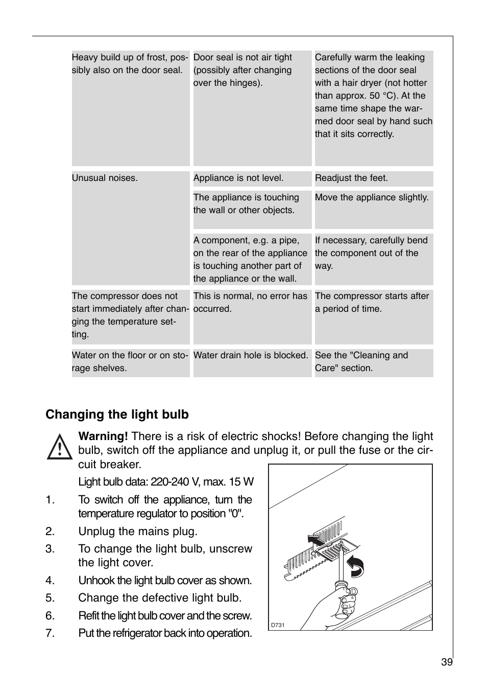 Changing the light bulb | AEG OKO-SANTO 2642-6 KG User Manual | Page 20 / 22