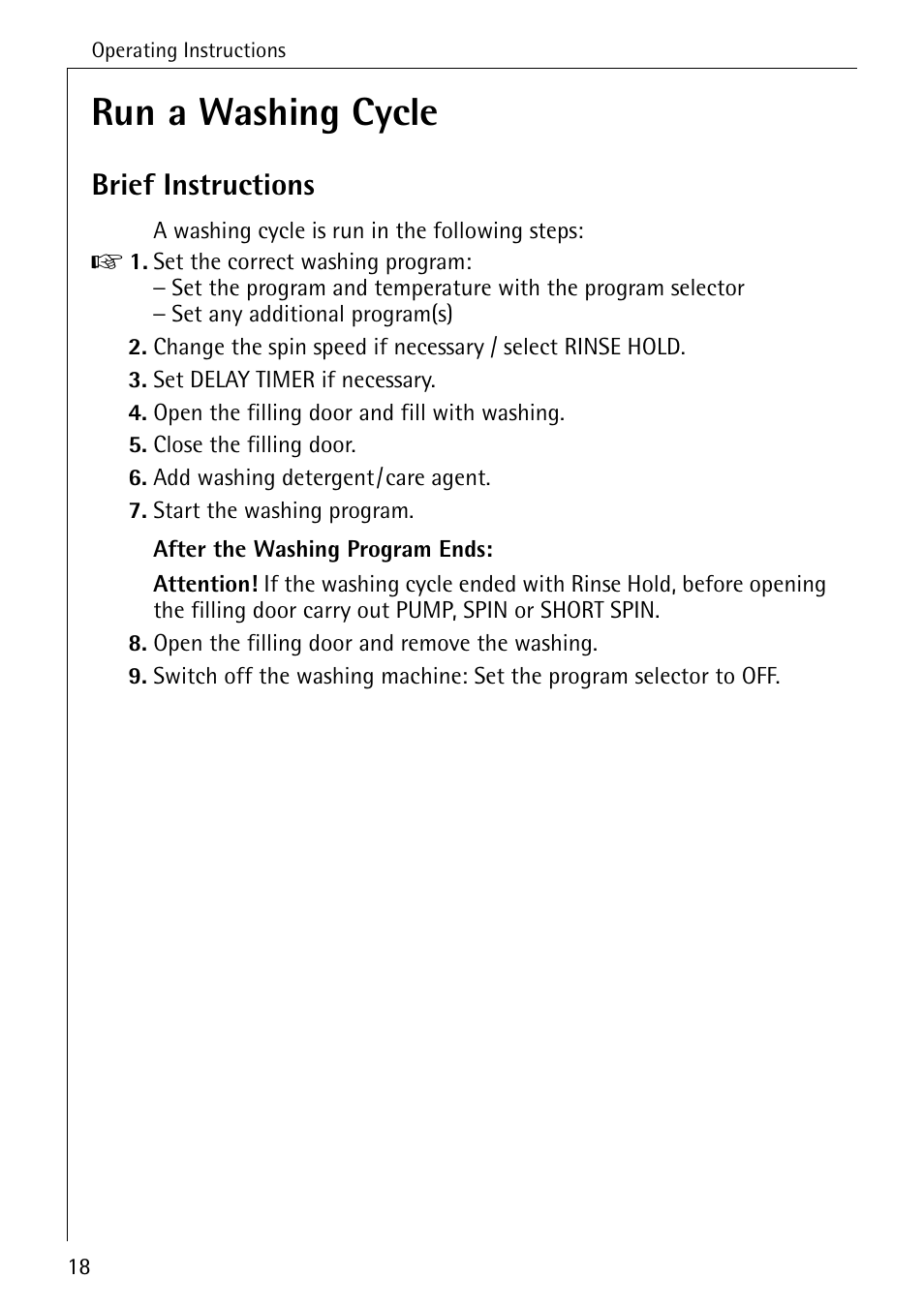 Run a washing cycle, Brief instructions | AEG KO-LAMAVAT 76730 User Manual | Page 18 / 56