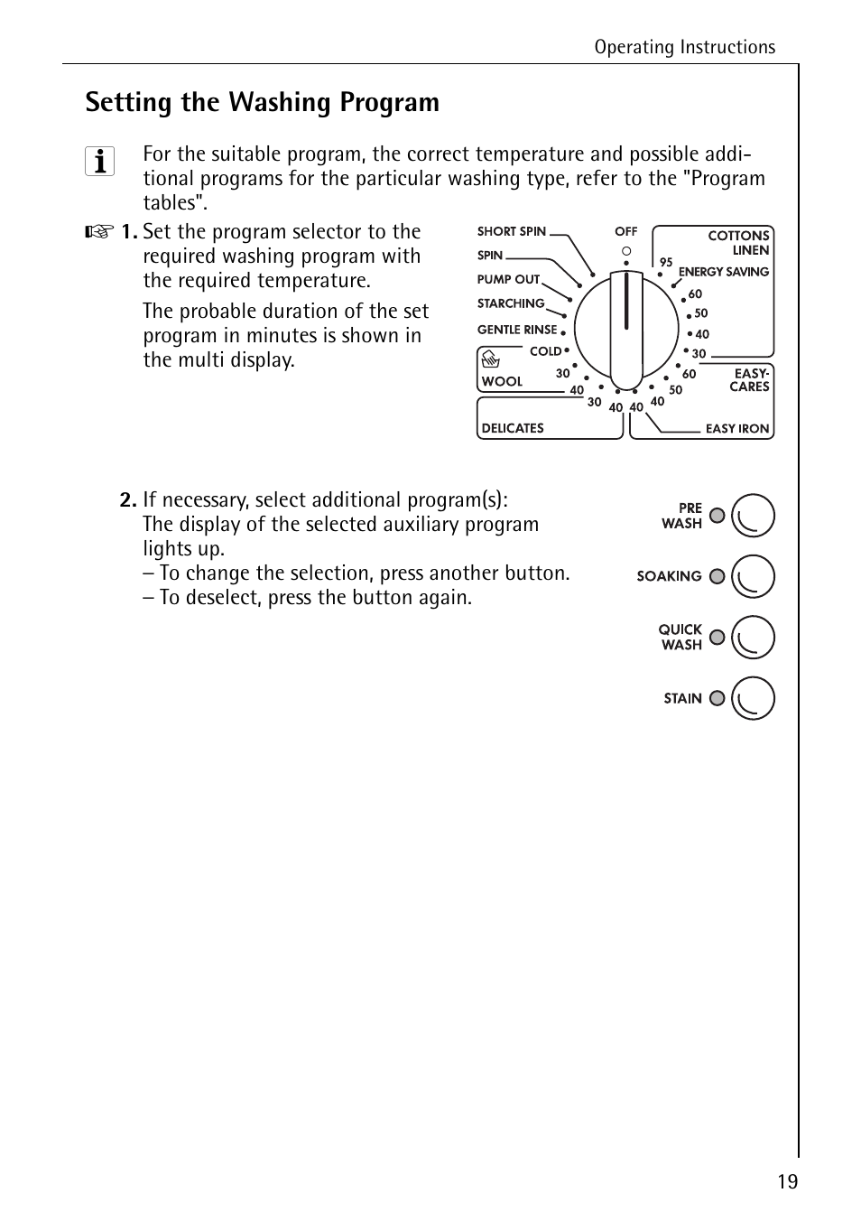 Setting the washing program | AEG KO-LAMAVAT 76730 User Manual | Page 19 / 56