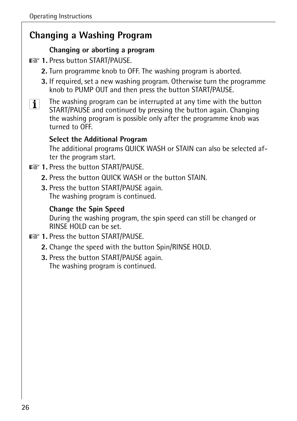 Changing a washing program | AEG KO-LAMAVAT 76730 User Manual | Page 26 / 56
