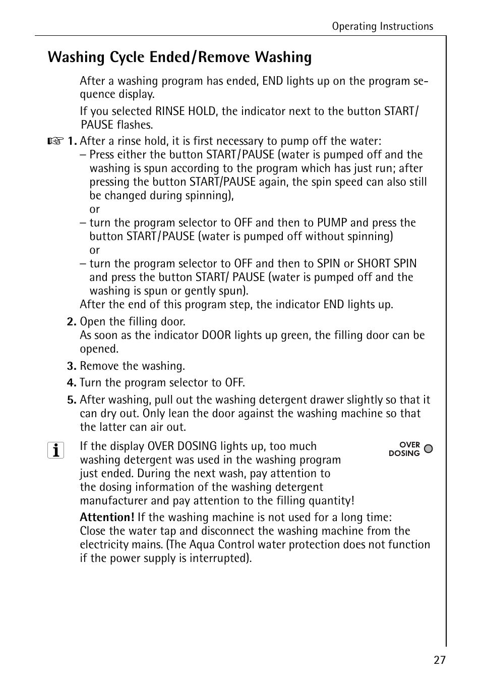 Washing cycle ended/remove washing | AEG KO-LAMAVAT 76730 User Manual | Page 27 / 56