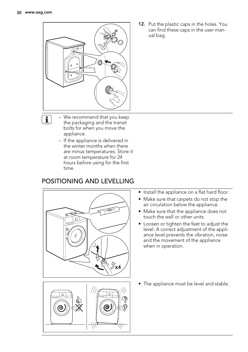 Positioning and levelling | AEG L 70270 VFL User Manual | Page 30 / 36