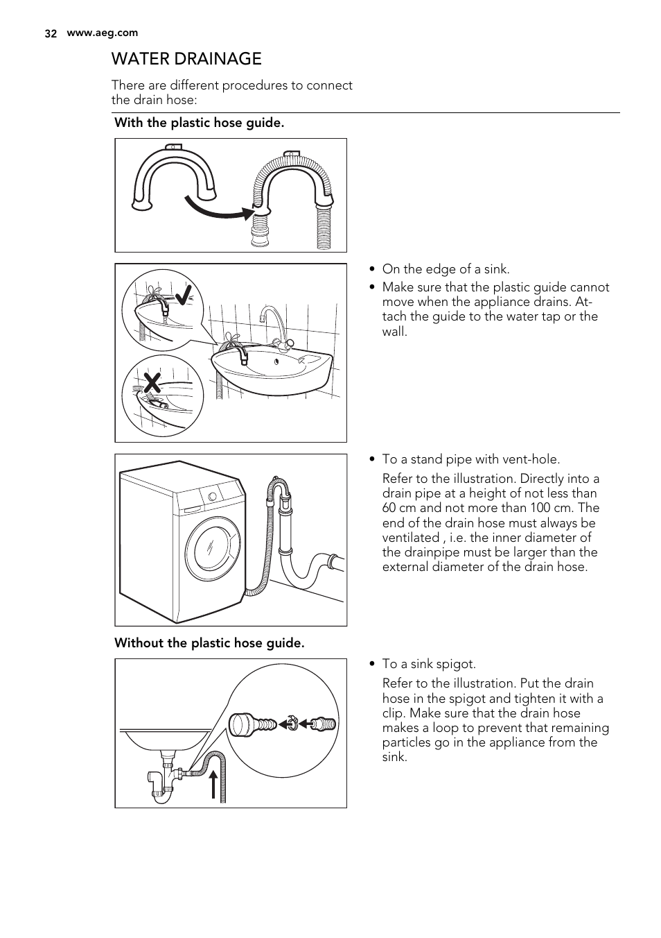 Water drainage | AEG L 70270 VFL User Manual | Page 32 / 36