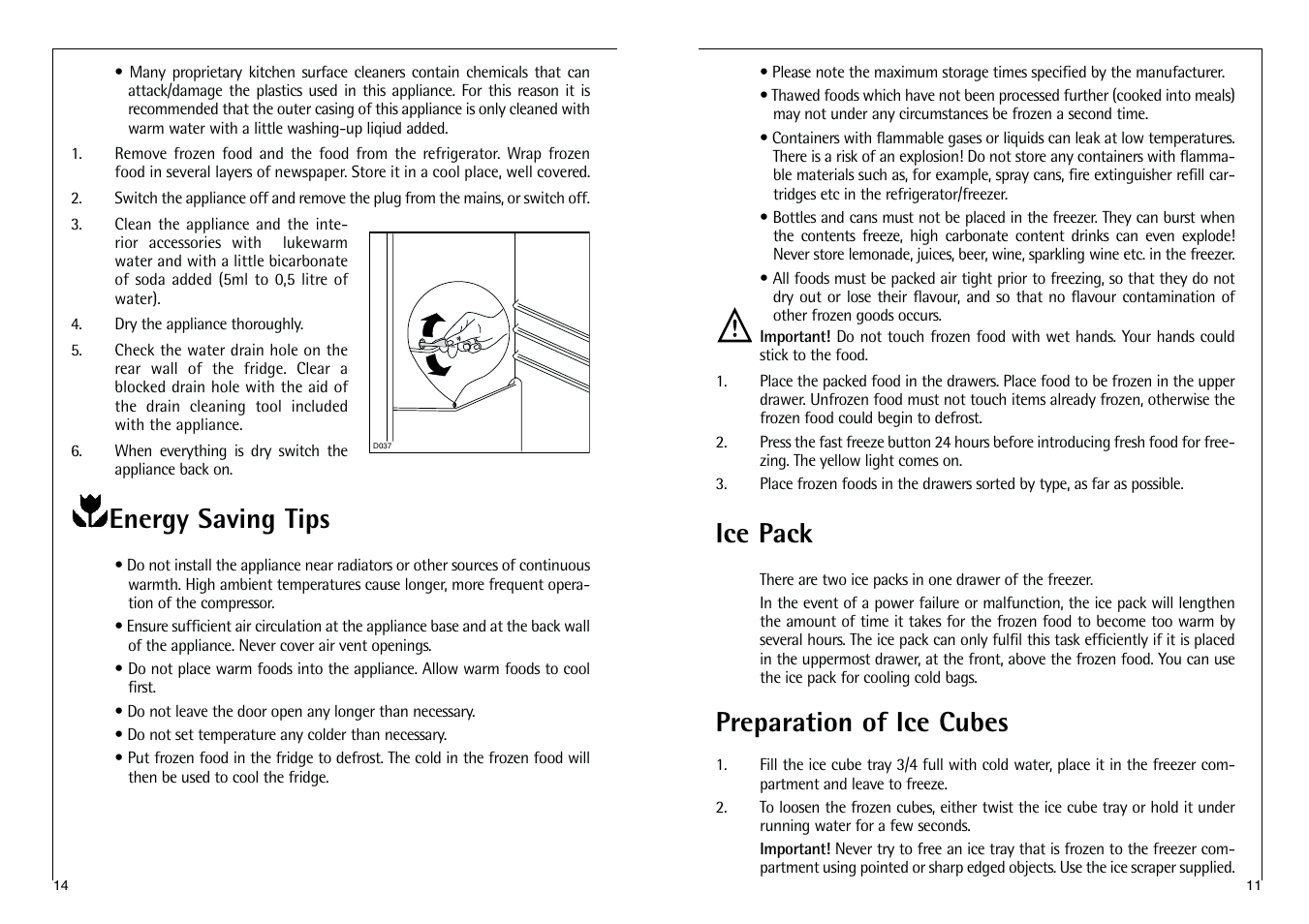 Ice pack, Preparation of ice cubes, Energy saving tips | AEG SANTO C 8 18 43-4I User Manual | Page 11 / 12