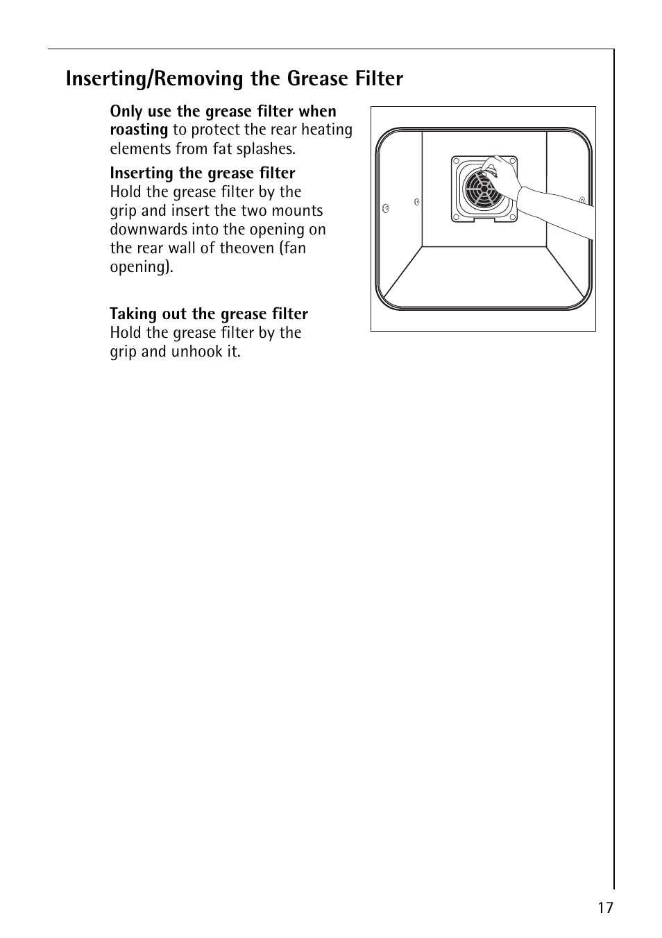 Inserting/removing the grease filter | AEG COMPETENCE E4101-4 User Manual | Page 17 / 48