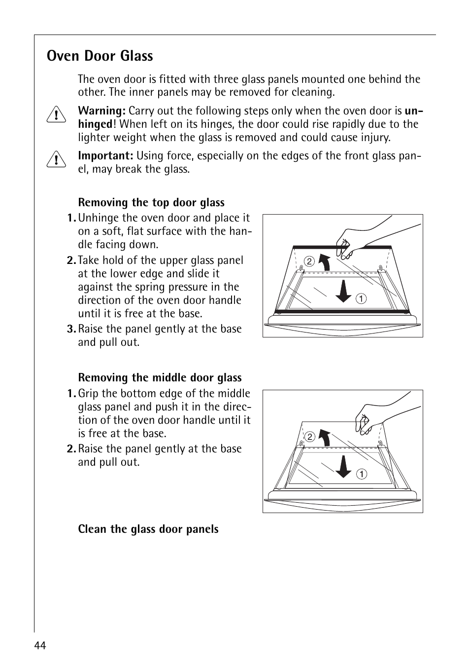 Oven door glass | AEG COMPETENCE E4101-4 User Manual | Page 44 / 48