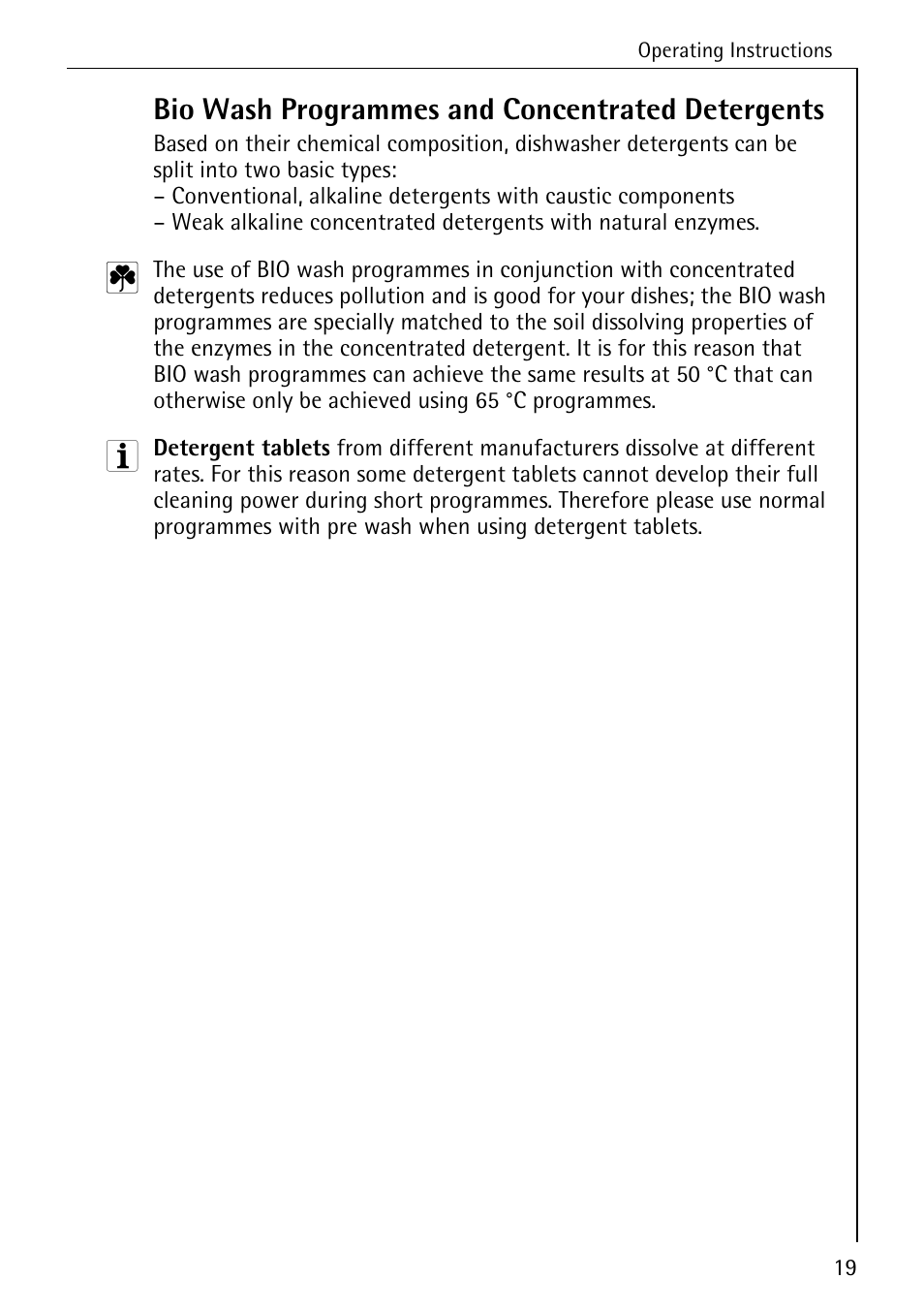 Bio wash programmes and concentrated detergents | AEG FAVORIT 40360 I User Manual | Page 19 / 40