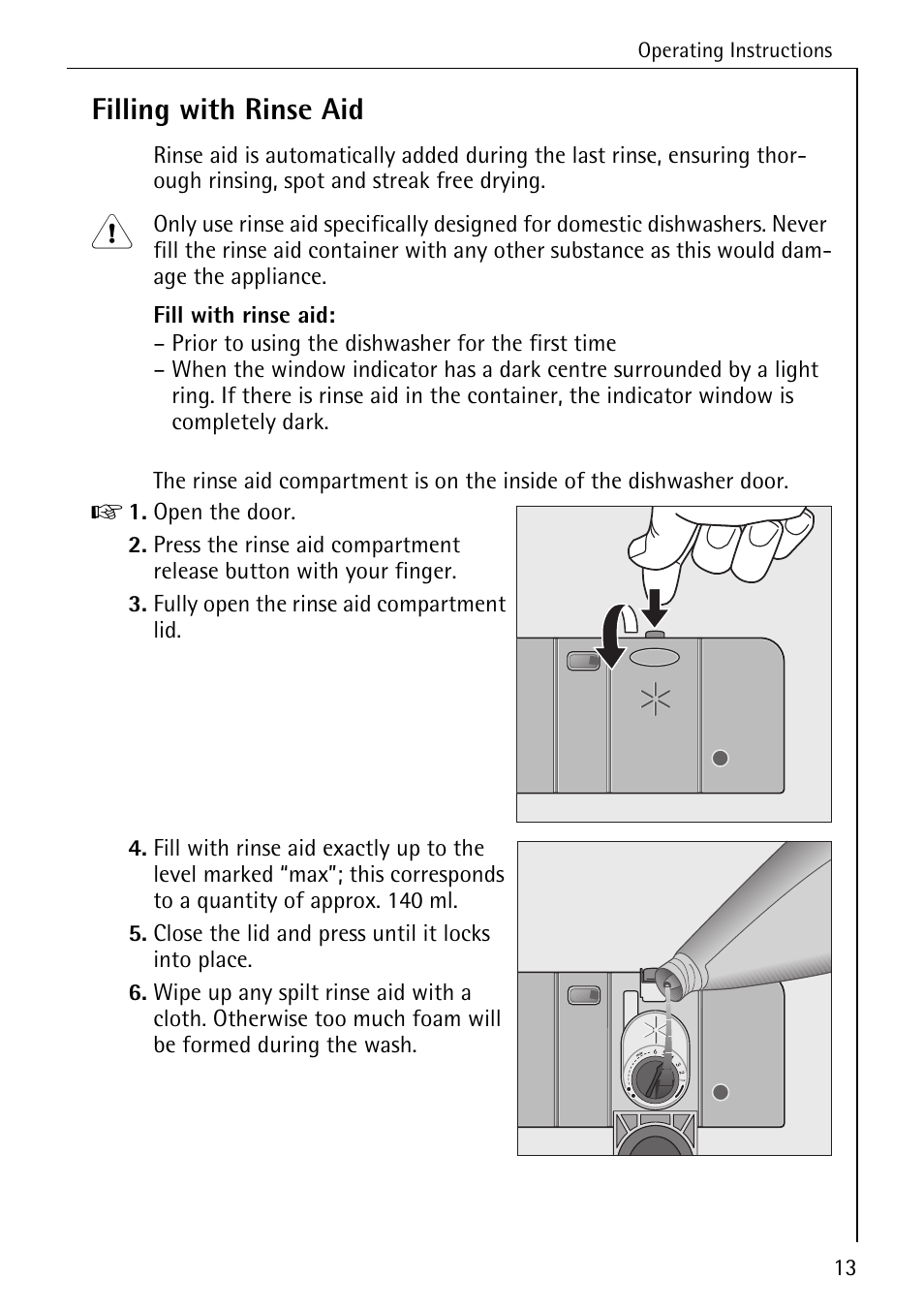 Filling with rinse aid | AEG FAVORIT 40660 I User Manual | Page 13 / 40