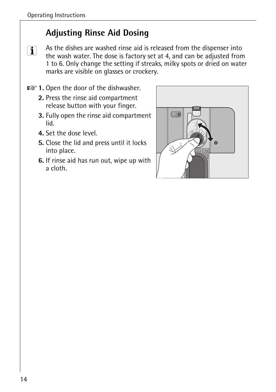 Adjusting rinse aid dosing | AEG FAVORIT 40660 I User Manual | Page 14 / 40