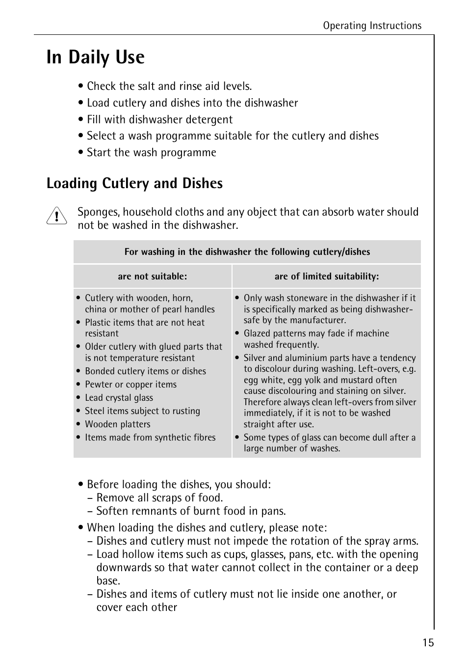 Loading cutlery and dishes | AEG FAVORIT 40660 I User Manual | Page 15 / 40