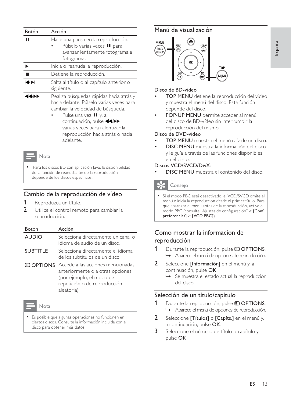 Philips 3000 series Reproductor de Blu-ray Disc User Manual | Page 13 / 48