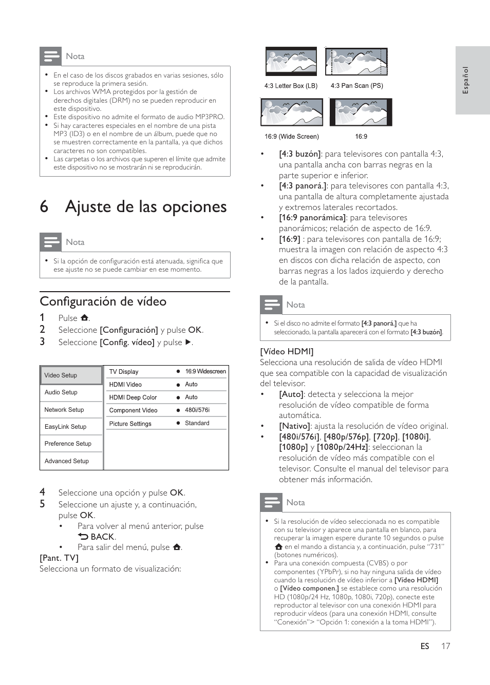 6 ajuste de las opciones | Philips 3000 series Reproductor de Blu-ray Disc User Manual | Page 17 / 48