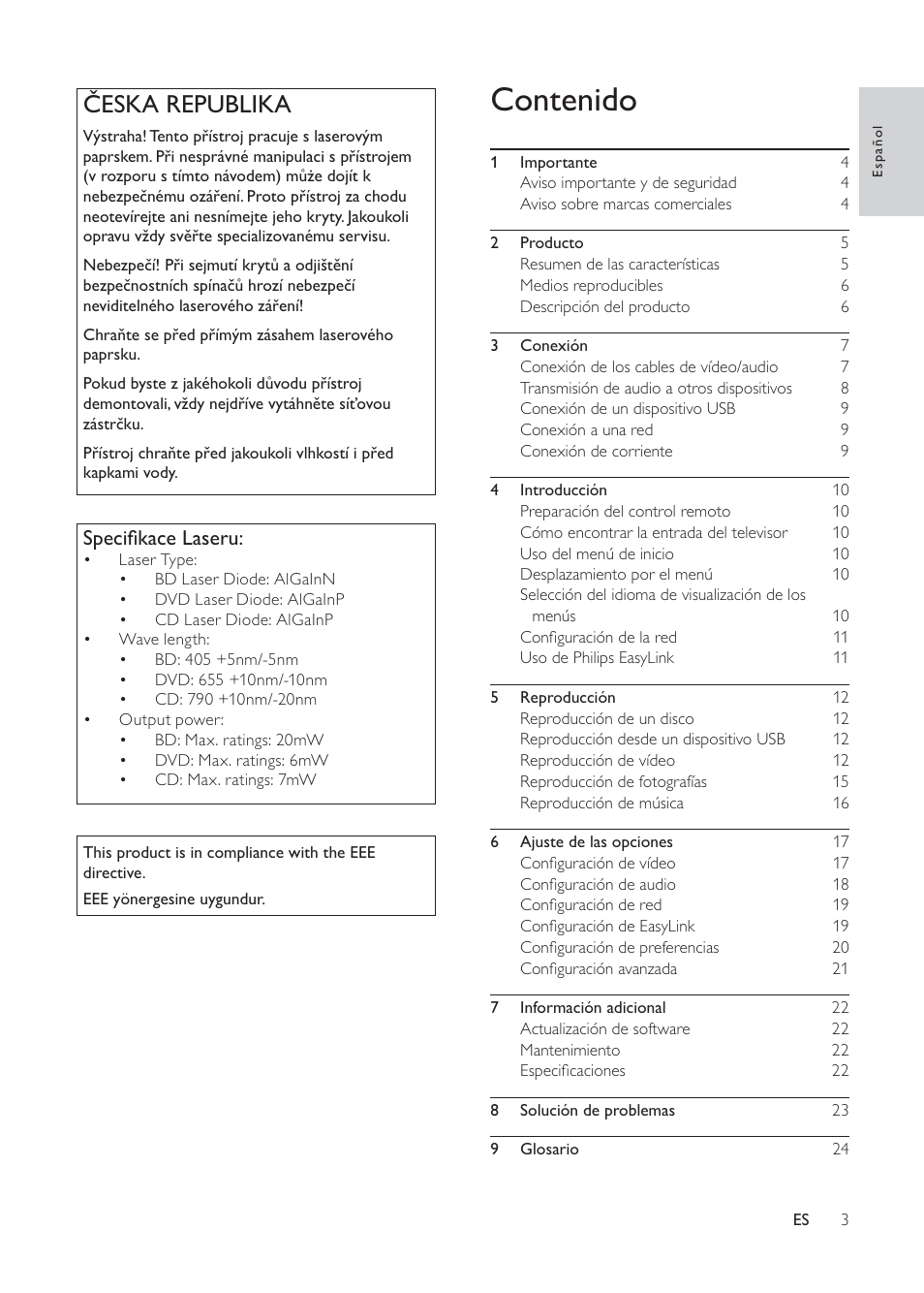 Philips 3000 series Reproductor de Blu-ray Disc User Manual | Page 3 / 48