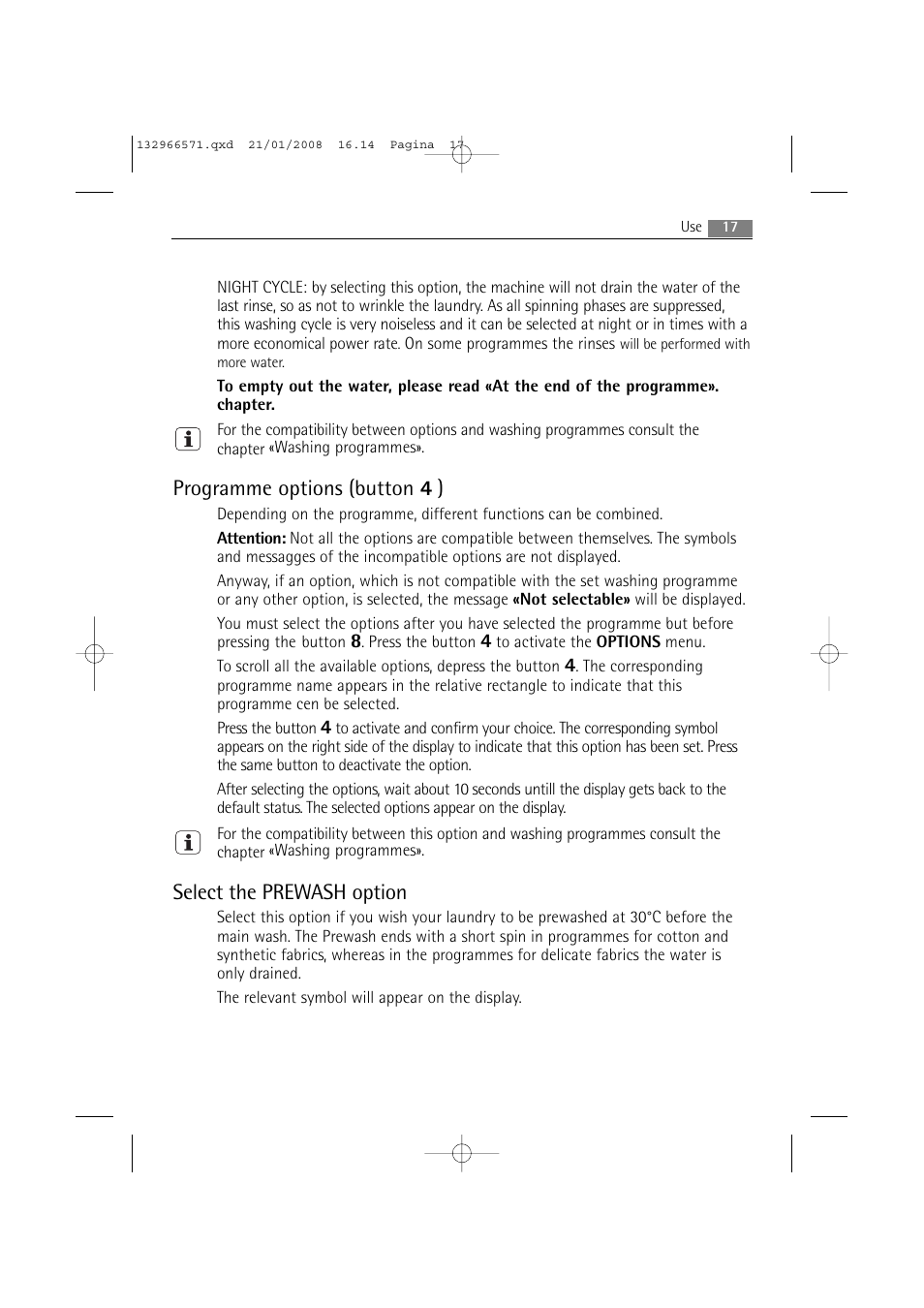 Programme options (button 4 ), Select the prewash option | AEG LAVAMAT 86850 User Manual | Page 17 / 52