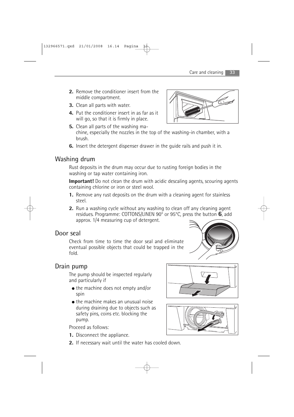 Washing drum, Door seal, Drain pump | AEG LAVAMAT 86850 User Manual | Page 33 / 52