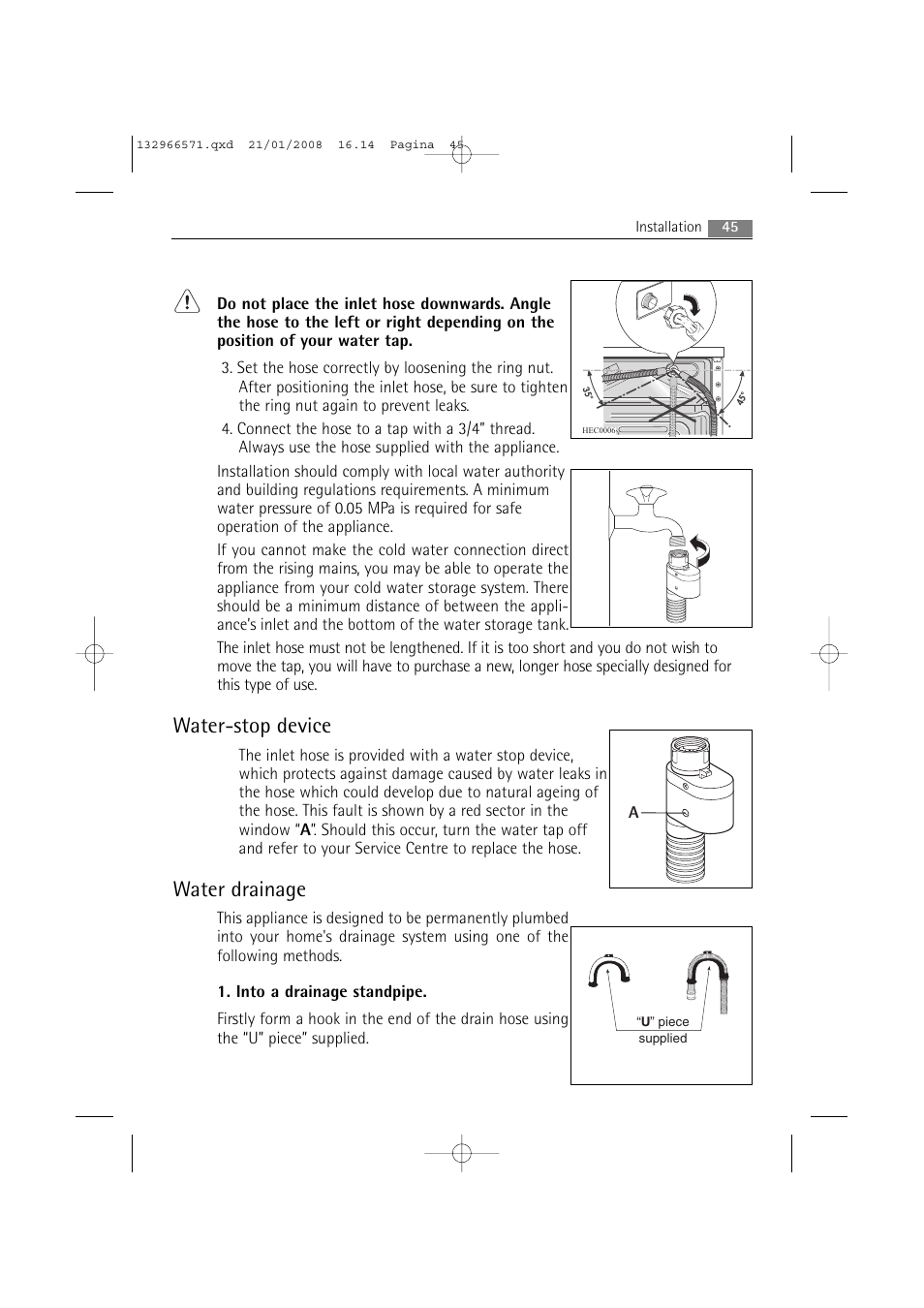 Water-stop device, Water drainage | AEG LAVAMAT 86850 User Manual | Page 45 / 52