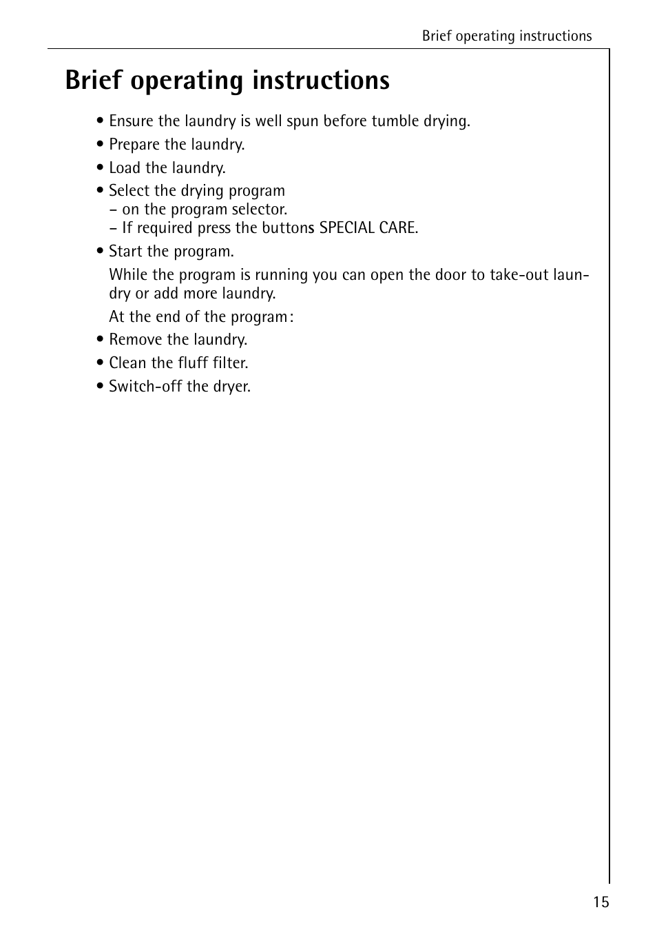 Brief operating instructions | AEG LAVATHERM T300 User Manual | Page 15 / 32