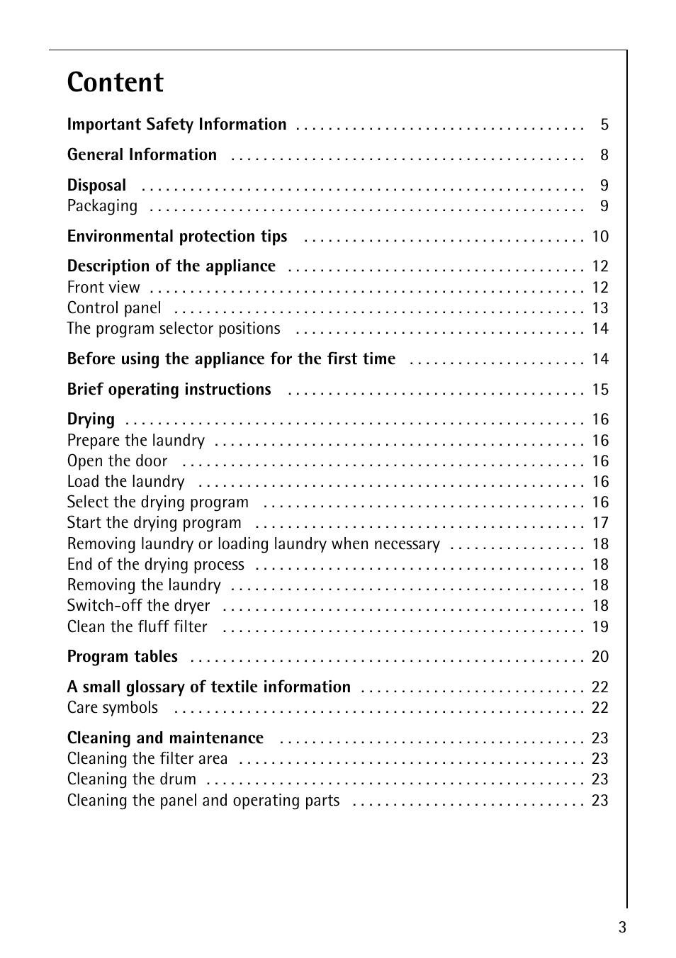 Content | AEG LAVATHERM T300 User Manual | Page 3 / 32