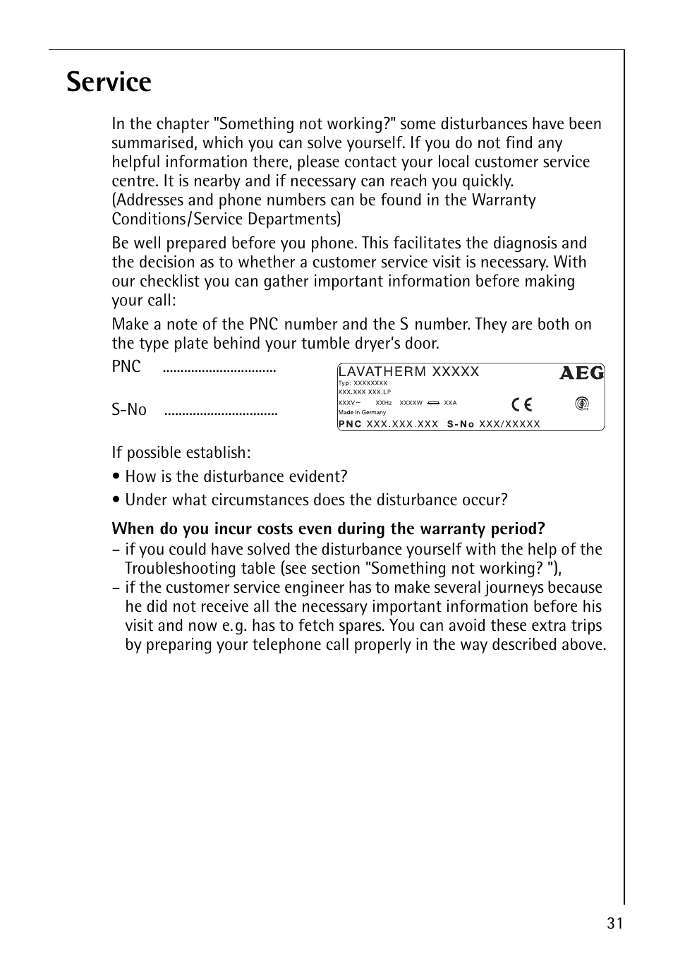 Service | AEG LAVATHERM T300 User Manual | Page 31 / 32