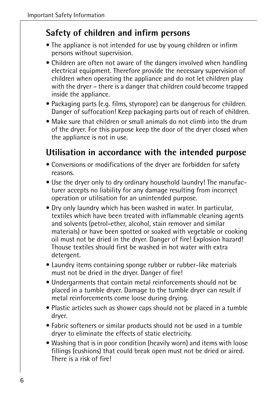 Safety of children and infirm persons | AEG LAVATHERM T300 User Manual | Page 6 / 32