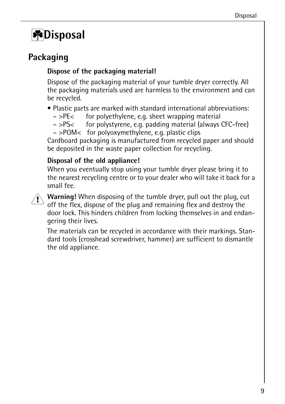 2 disposal, Packaging | AEG LAVATHERM T300 User Manual | Page 9 / 32