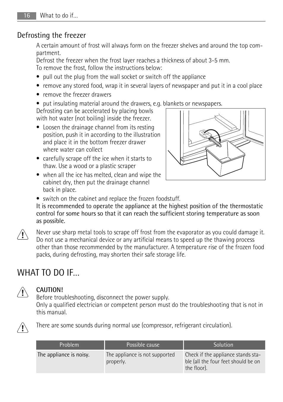 What to do if, Defrosting the freezer | AEG S83600CSM1 User Manual | Page 16 / 28
