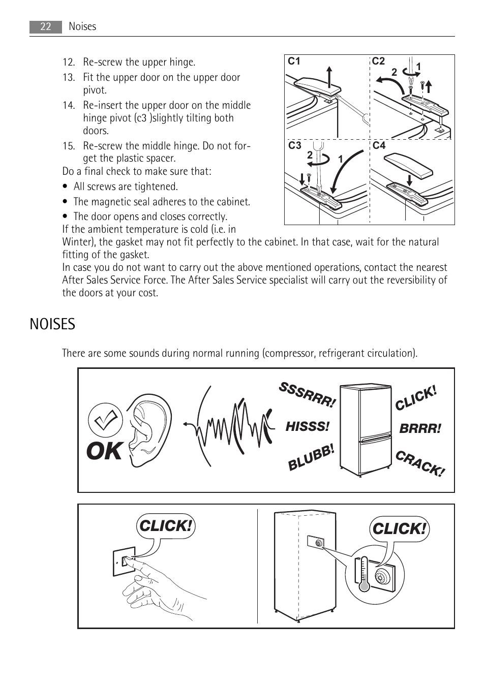 Noises, Click | AEG S83600CSM1 User Manual | Page 22 / 28