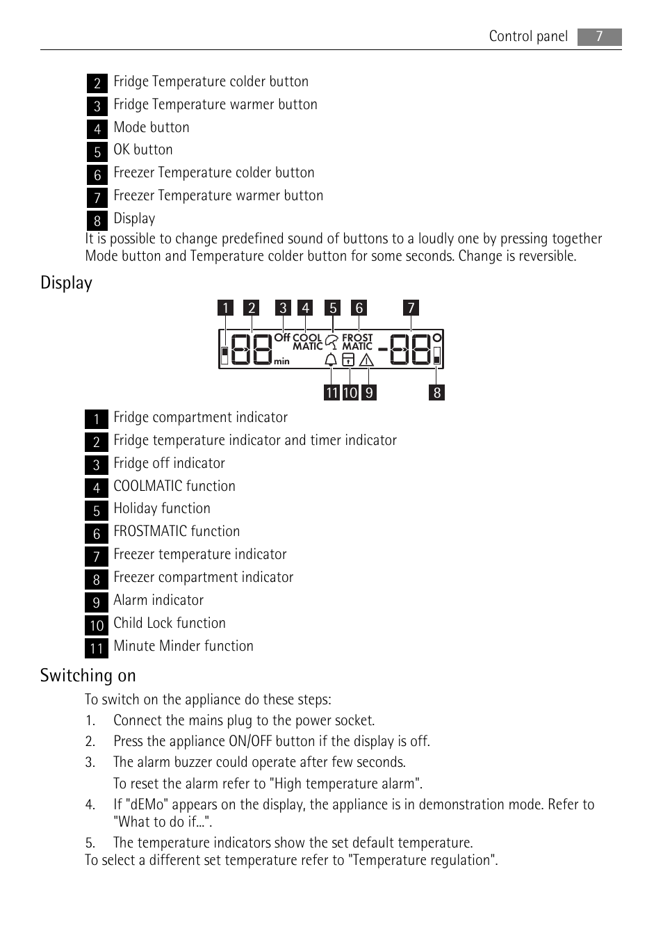Display, Switching on | AEG S83600CSM1 User Manual | Page 7 / 28