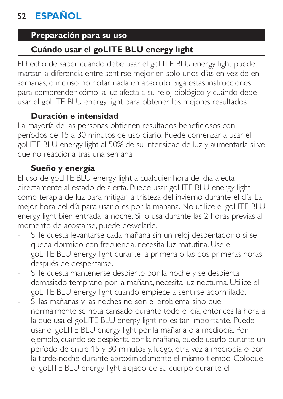 Philips goLITE BLU luz de energía User Manual | Page 52 / 136