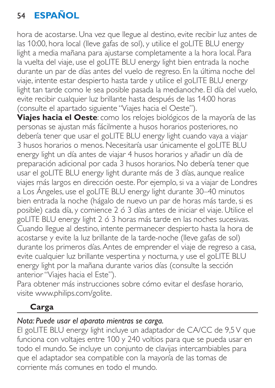 Philips goLITE BLU luz de energía User Manual | Page 54 / 136