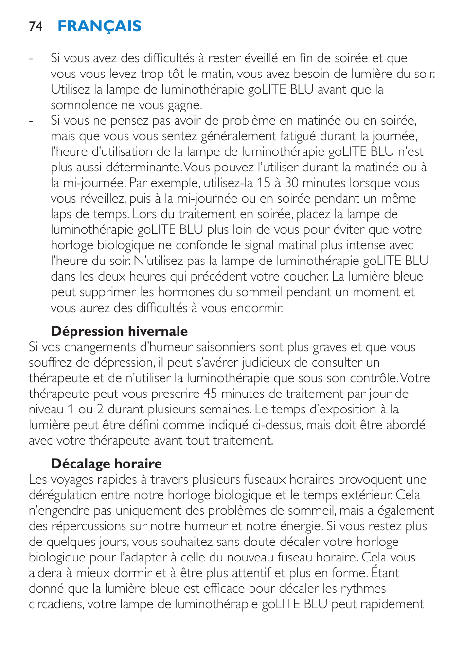 Philips goLITE BLU luz de energía User Manual | Page 74 / 136