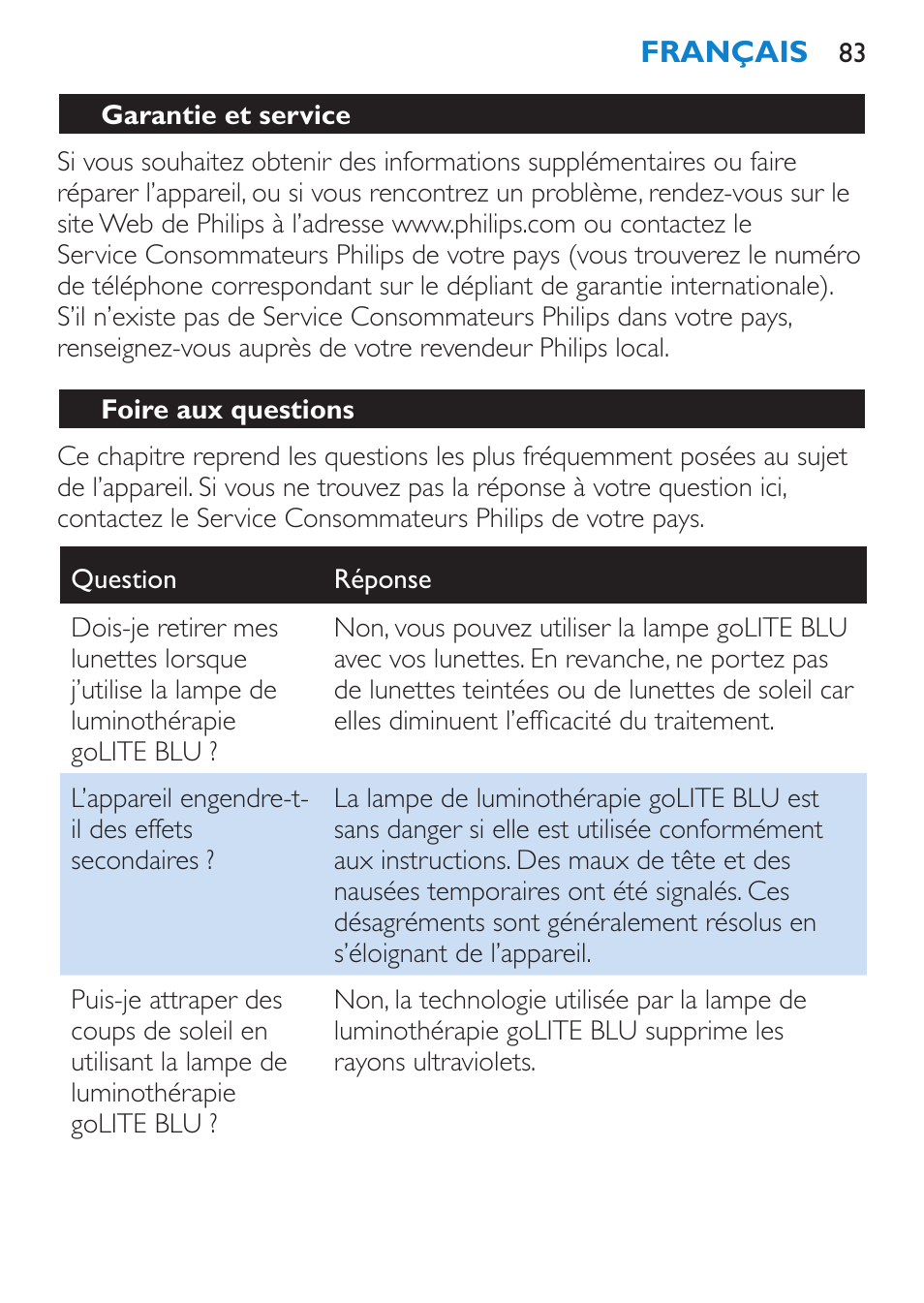 Philips goLITE BLU luz de energía User Manual | Page 83 / 136