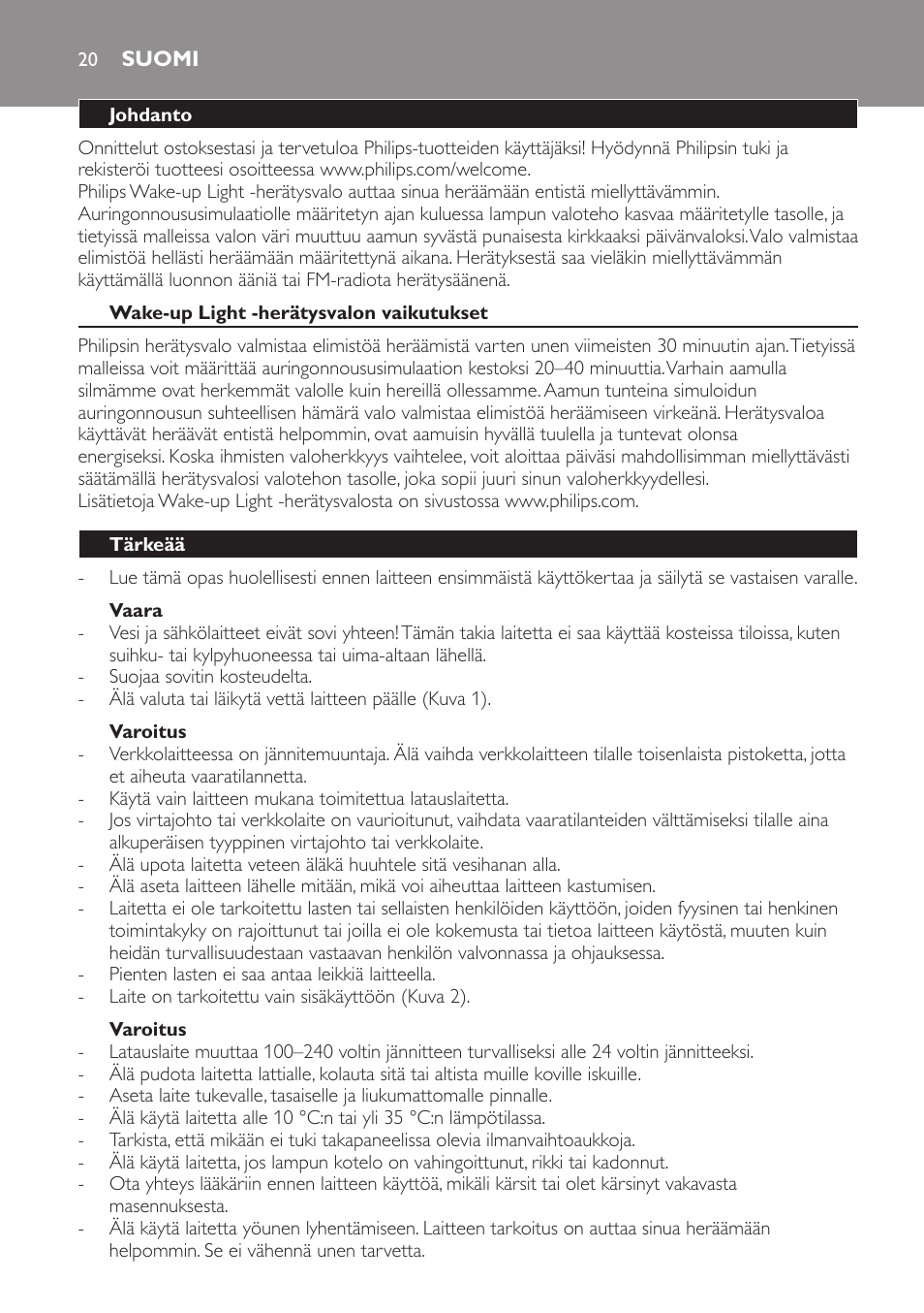 Suomi | Philips Wake-up Light User Manual | Page 20 / 48