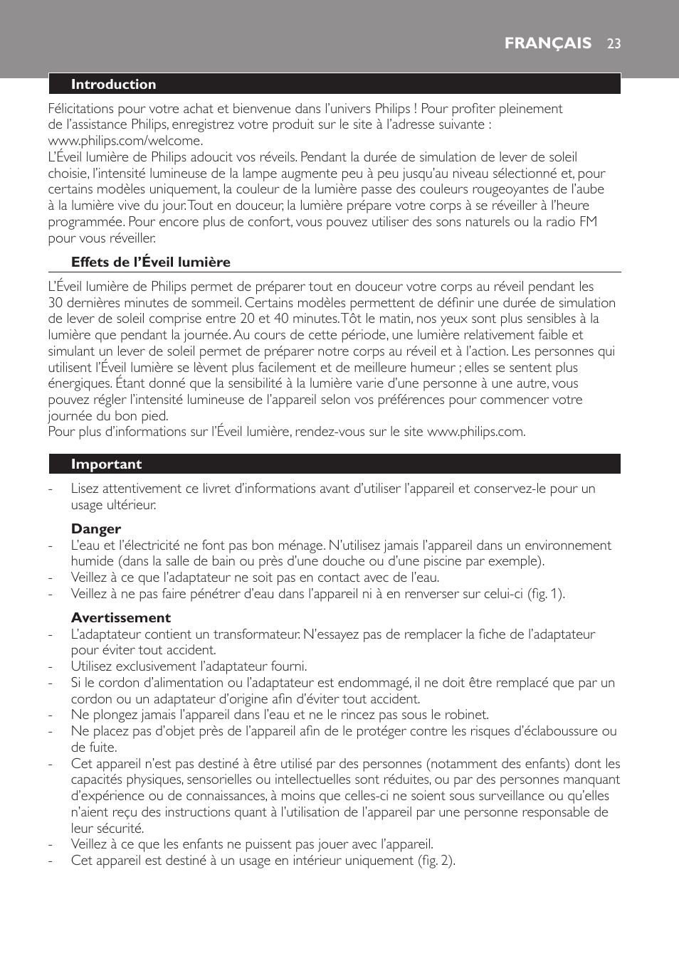 Français, Français 23 | Philips Wake-up Light User Manual | Page 23 / 48