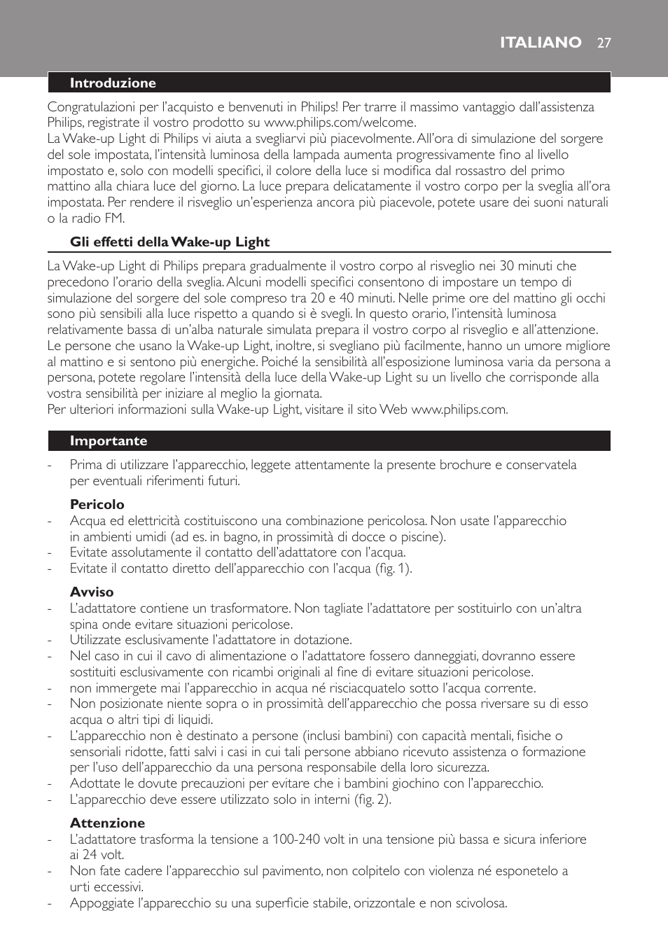 Italiano | Philips Wake-up Light User Manual | Page 27 / 48