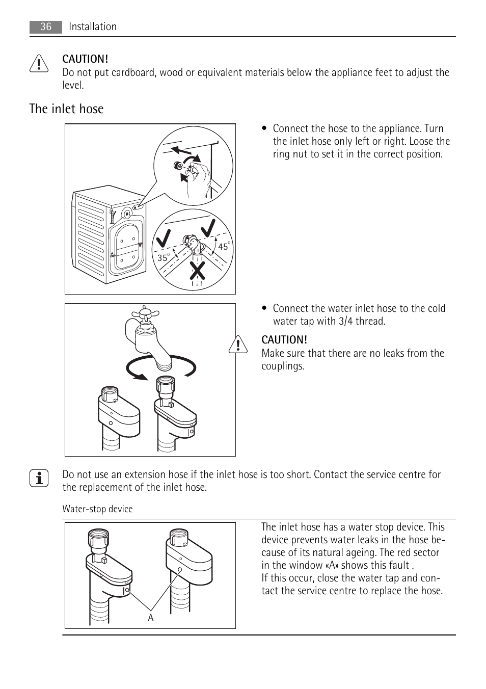 The inlet hose | AEG L 96485 FL User Manual | Page 36 / 40