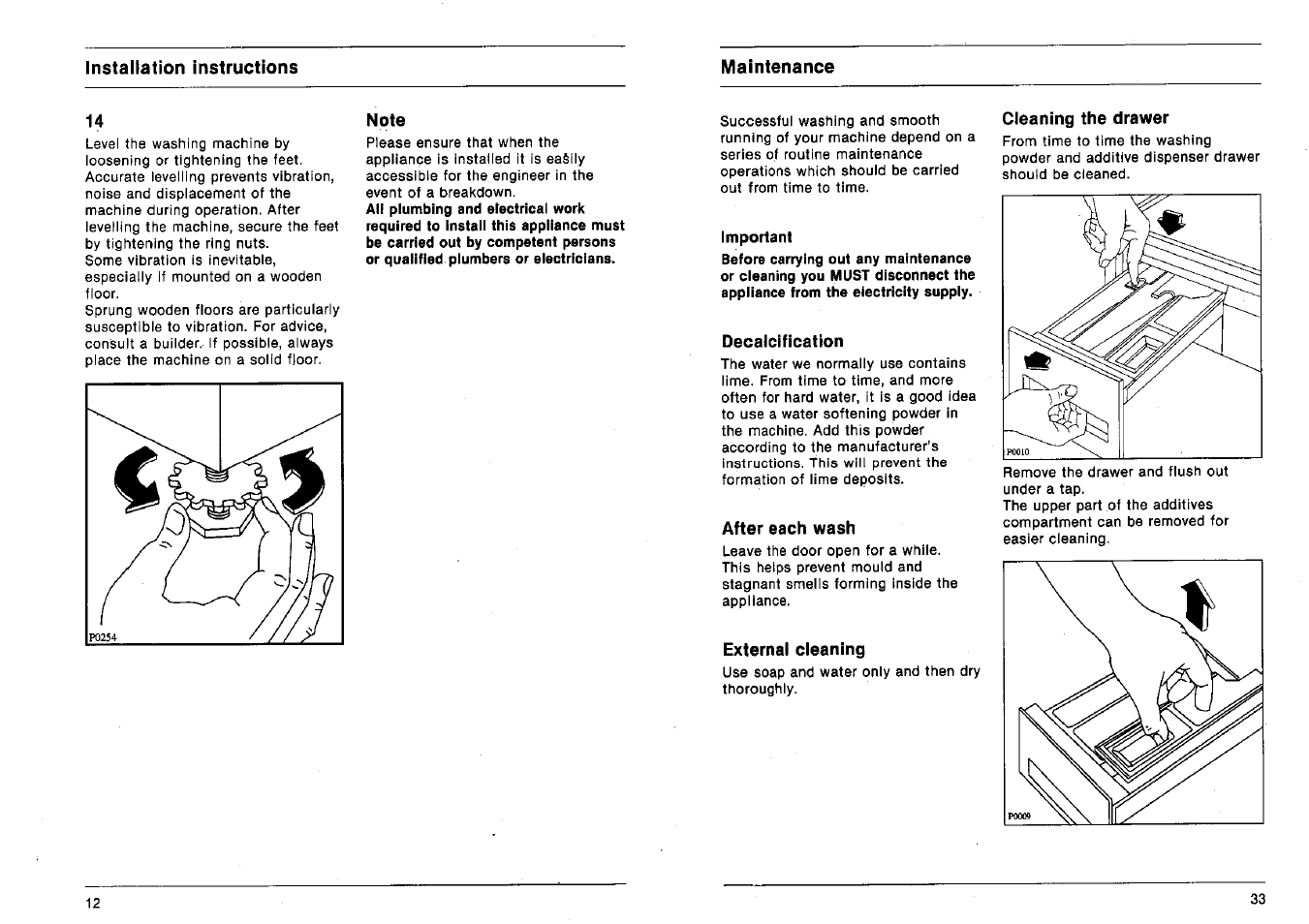 Décalcification, After each wash, Externai cieaning | Cleaning the drawer | AEG 2200 I W-D User Manual | Page 12 / 22