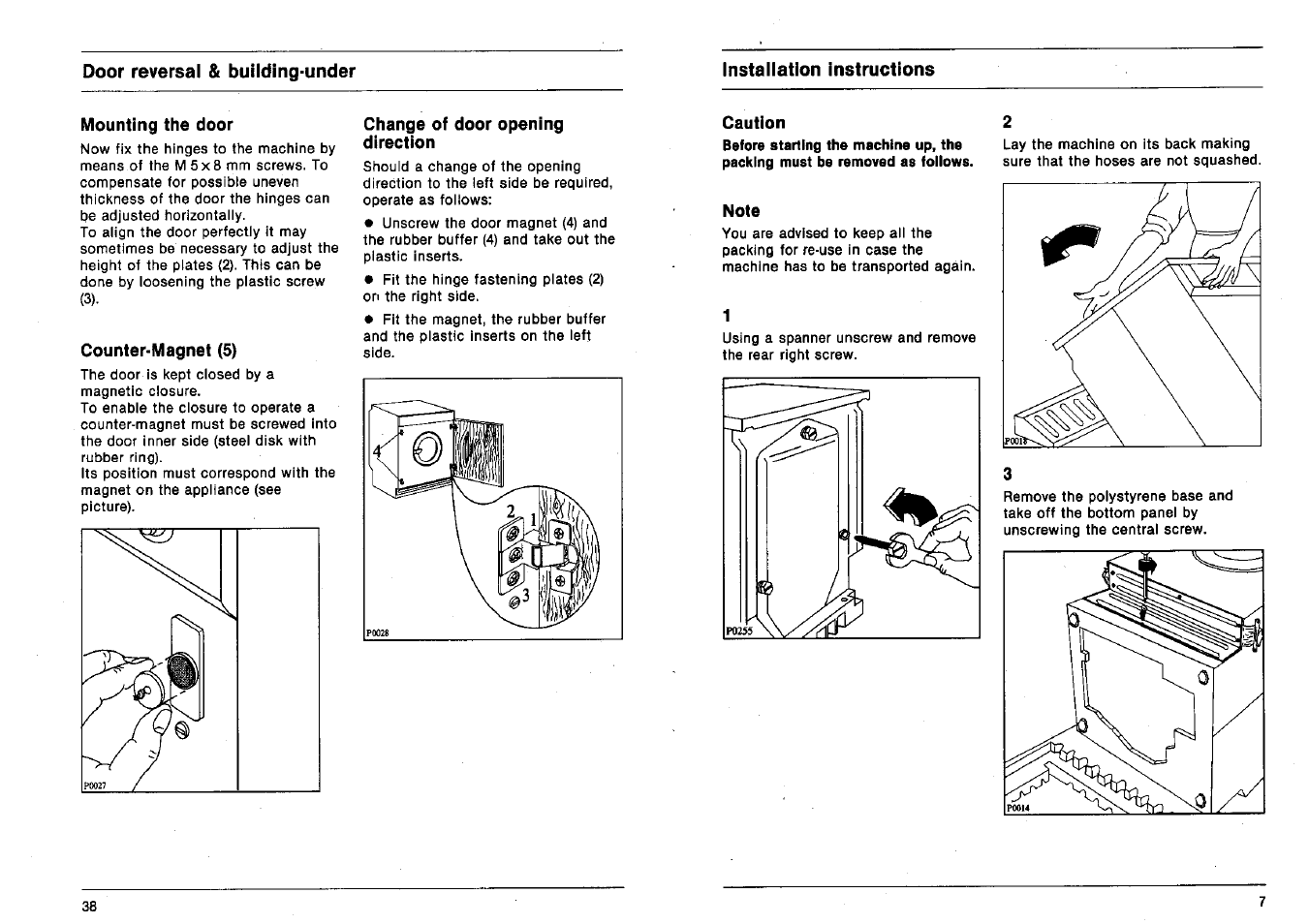 Mounting the door, Counter-magnet (5), Change of door opening direction | Caution | AEG 2200 I W-D User Manual | Page 7 / 22