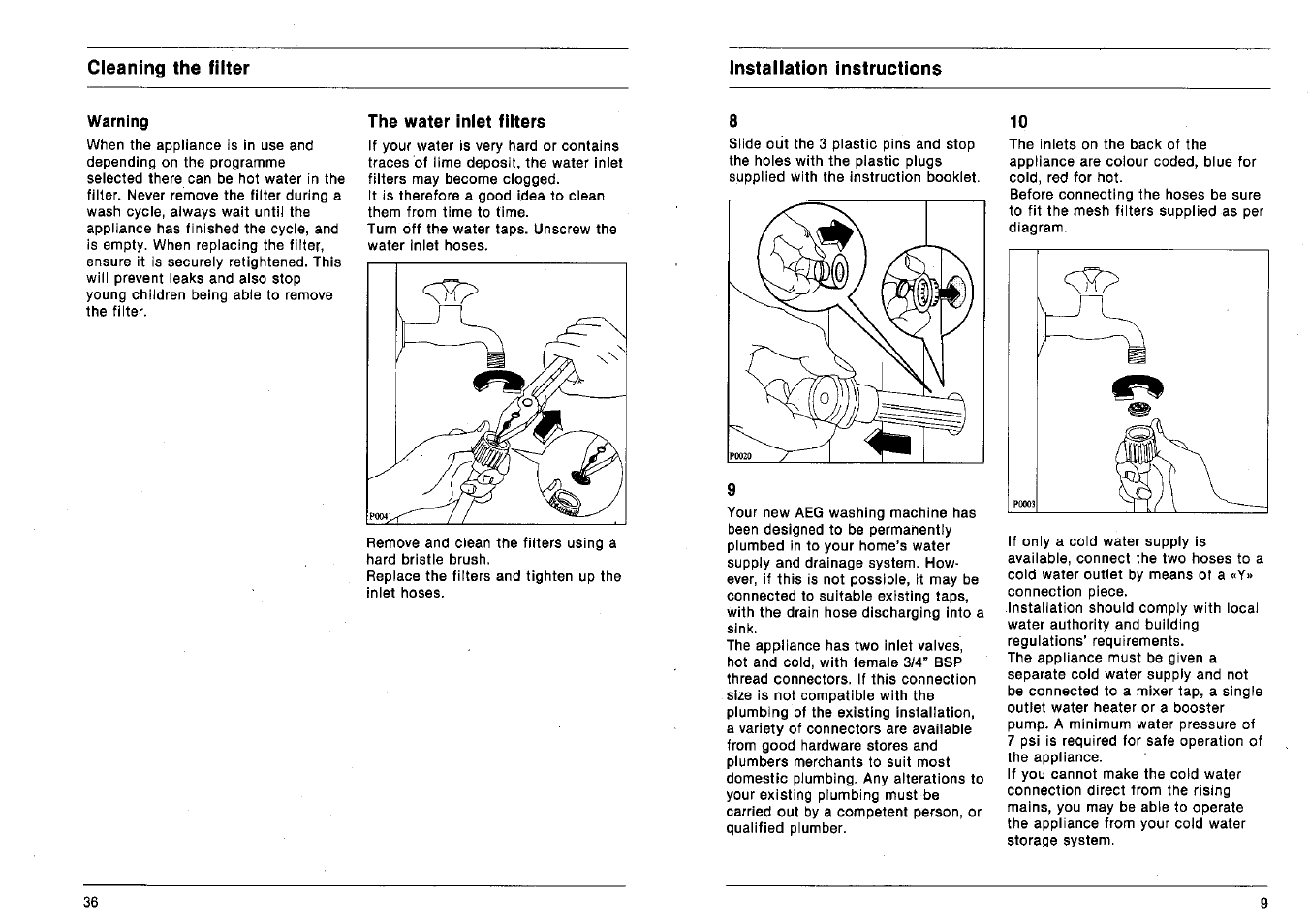 The water inlet filters | AEG 2200 I W-D User Manual | Page 9 / 22