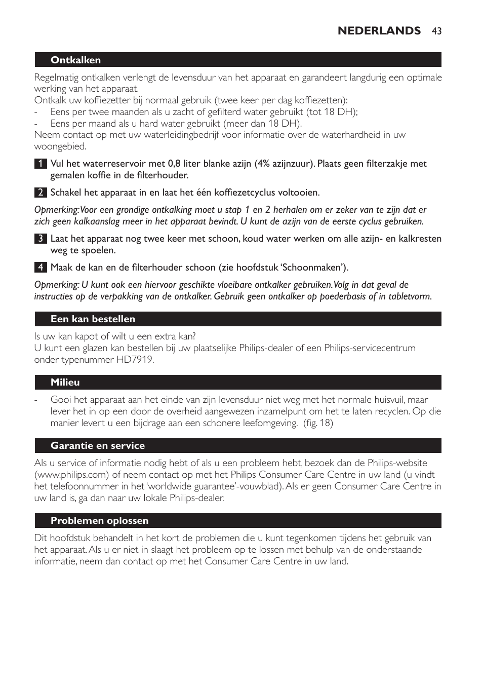 Philips Café Gourmet Cafetera User Manual | Page 43 / 64