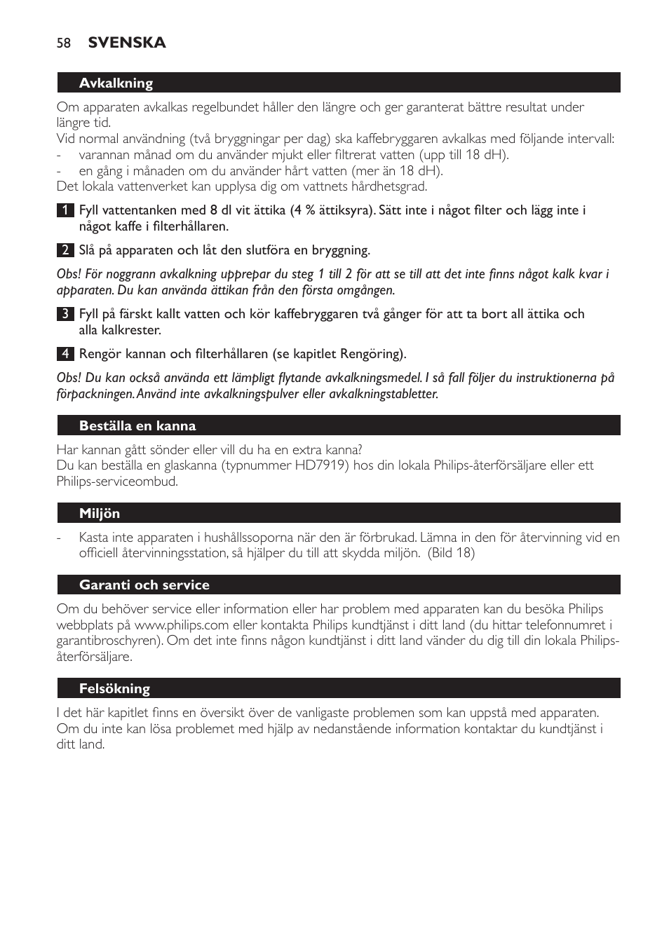 Philips Café Gourmet Cafetera User Manual | Page 58 / 64